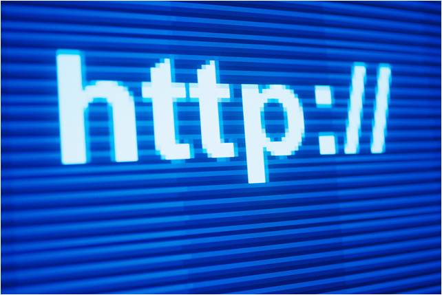 Close up of a blue computer screen displaying http://