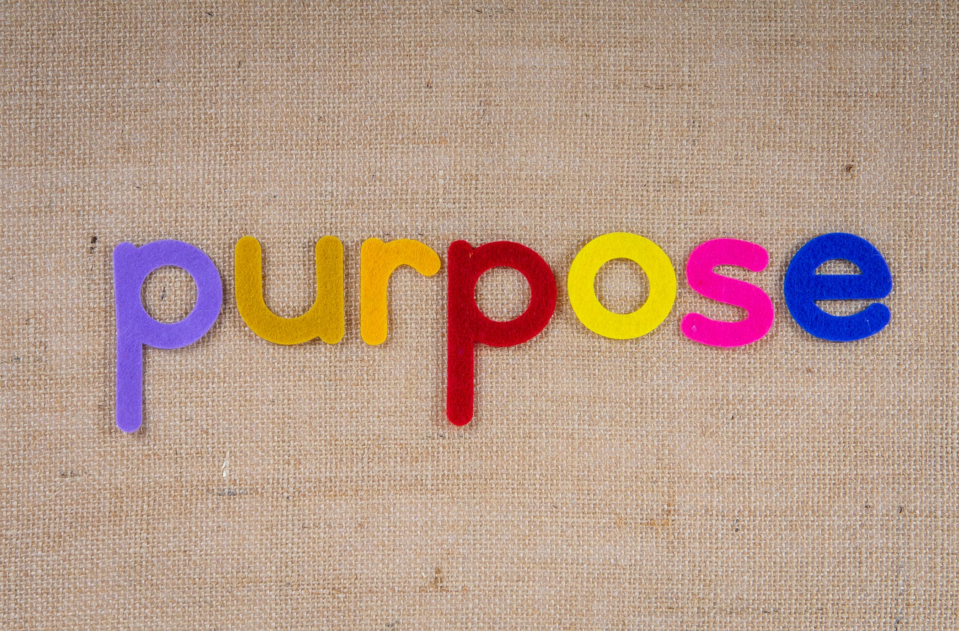 the word purpose spelt out in multi-coloured plastic letters