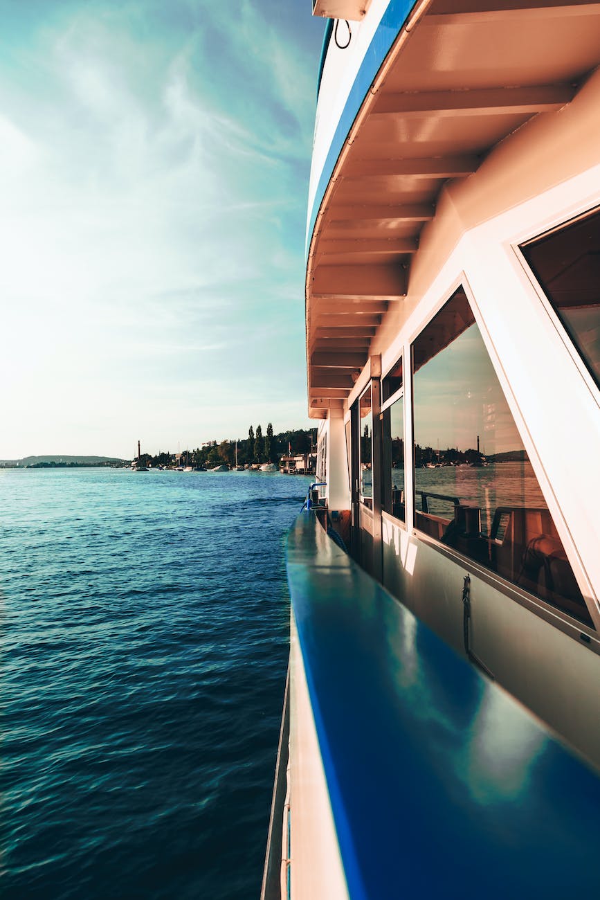 Photo taken down the side of a boat on Lake Geneva.