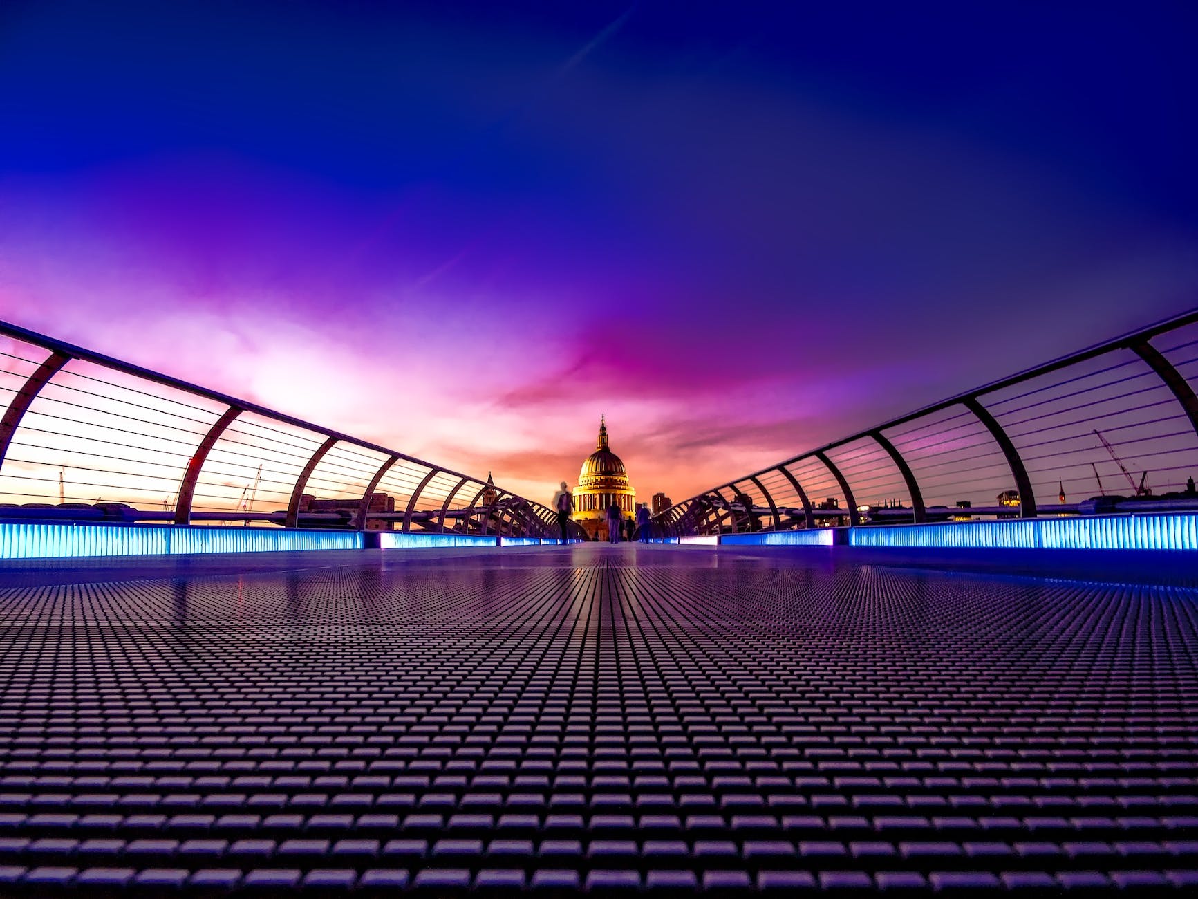 Highly saturated image of the Millennium Bridge in London looking to the North and St Paul's cathedral.