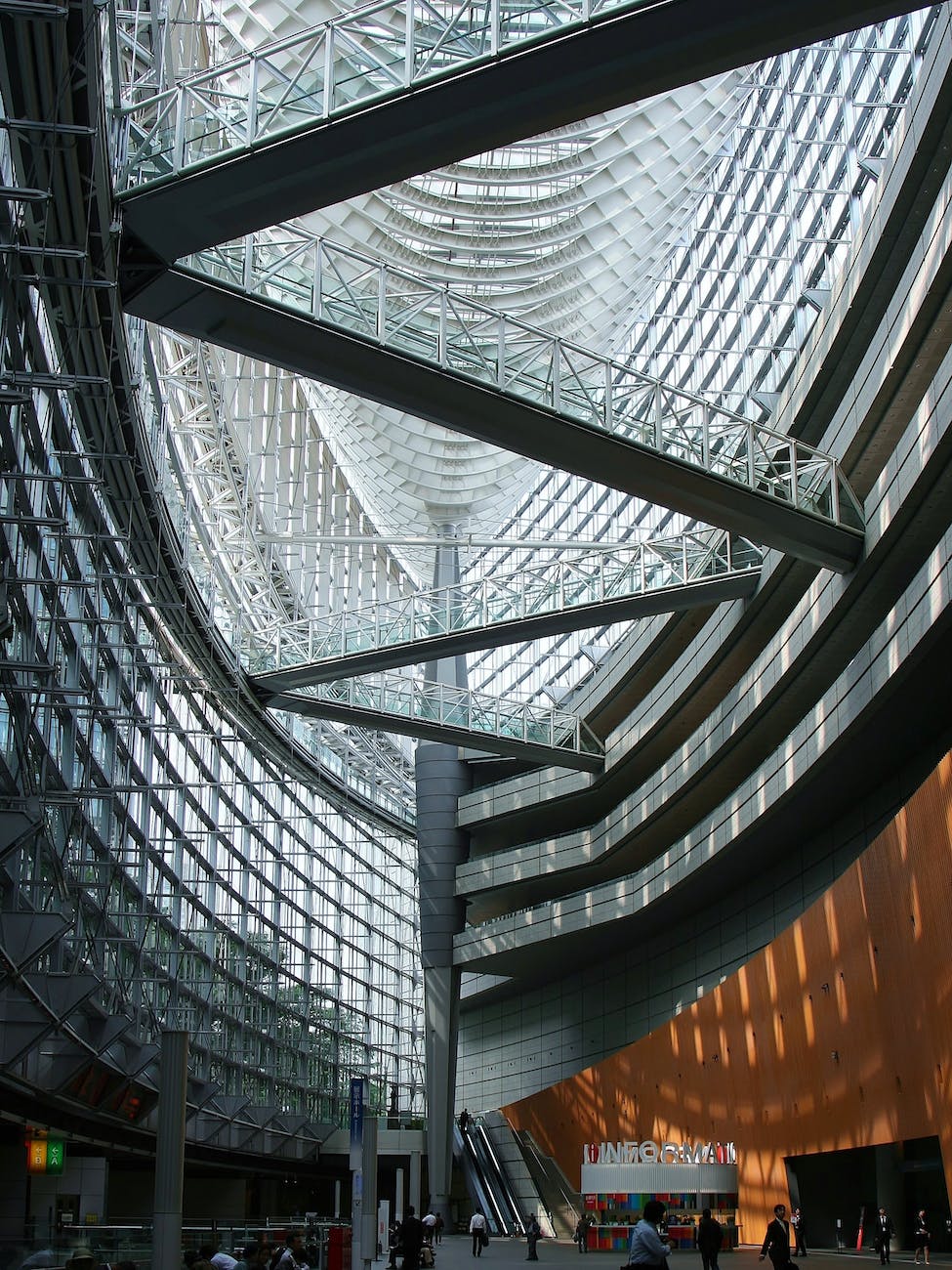 Looking up at the ceiling of the Tokyo International Forum, a multi-purpose exhibition centre in Yurakucho area