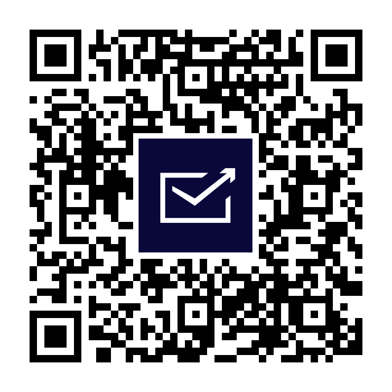 The image shows a QR code with a check mark symbol in the centre, indicating a validation, confirmation, or successful action concept.