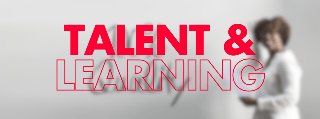 I can see an image with bold text that reads "TALENT & LEARNING" in a prominent red font. The text appears to be overlaid on a light grey or white background. There seems to be a blurred figure of a person on the right side of the image