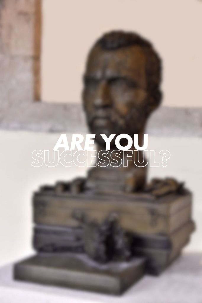 A blurred image of a bust sculpture of Van Gogh, featuring the words "ARE YOU SUCCESSFUL?" prominently displayed in large, bold white text.