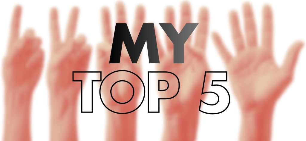A collection of hands with different gestures, featuring the text "MY TOP 5" in bold, layered typography against a soft background.